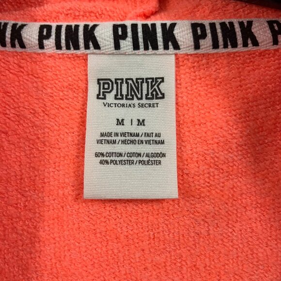 PINK Victoria's Secret Womens Zip-Up Hoodie Coral & Black Medium - Picture 6 of 10